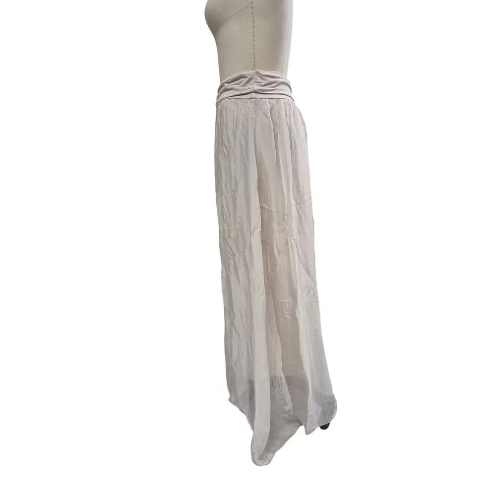 Giusy Silk Blend Convertible Dress / Skirt Beige Made In Italy Sz L - Picture 6 of 9